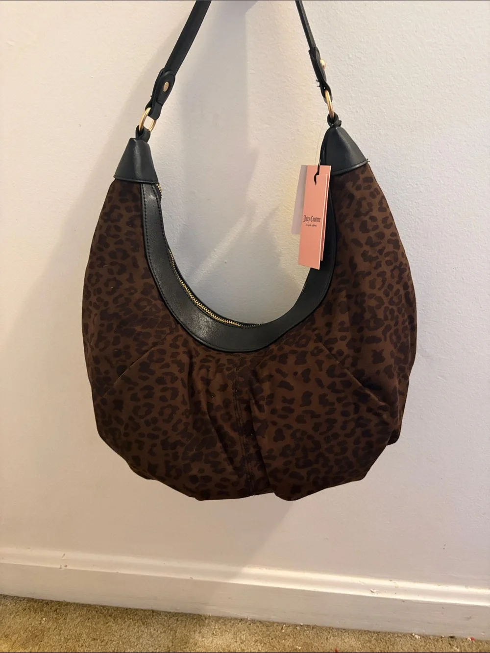 Juicy Couture Brown Leopard Print Hobo with Black Trim